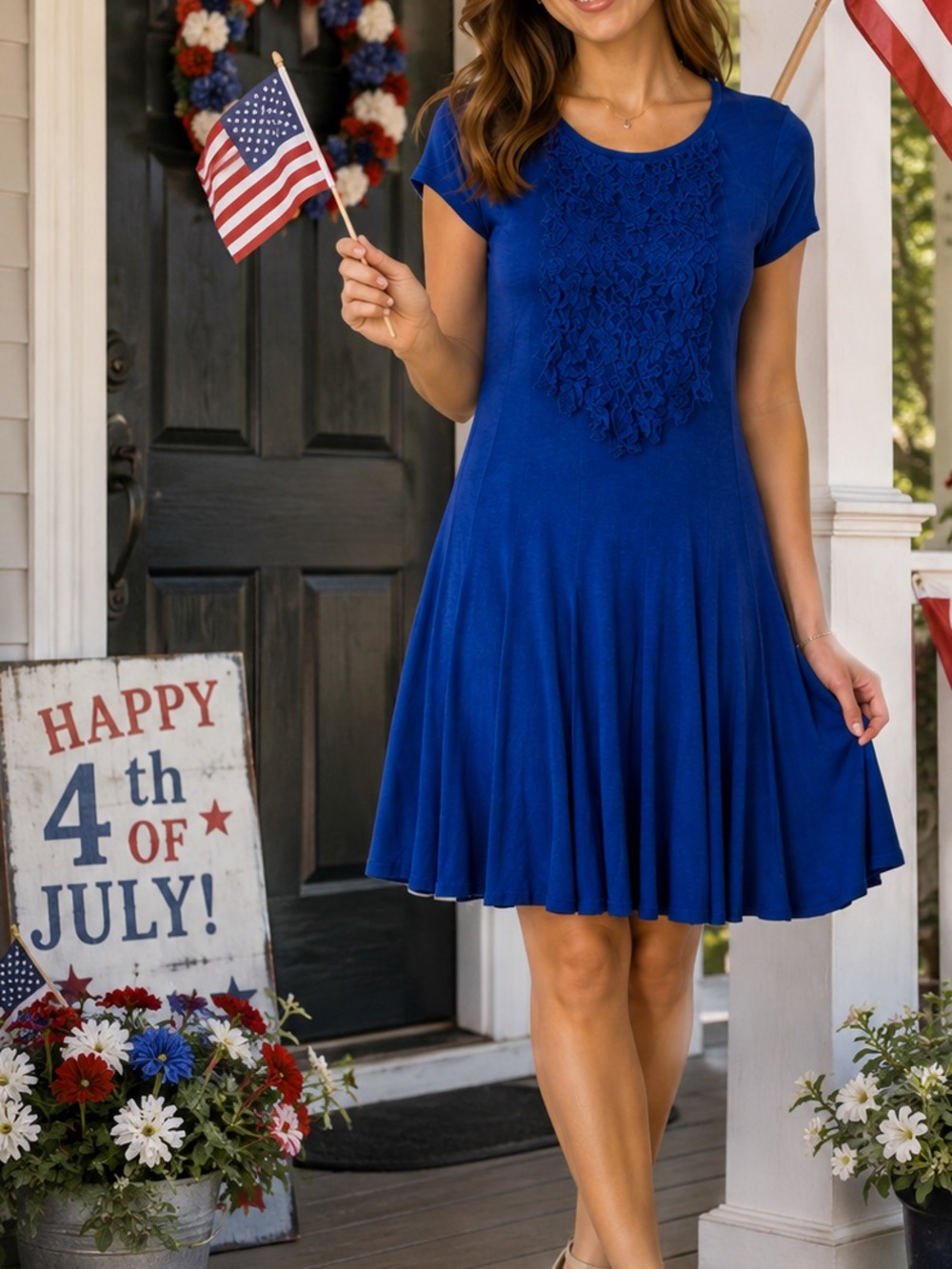 Royal Blue Dressbarn Knit Dress Women’s Size 4 Ruffle Front Dress